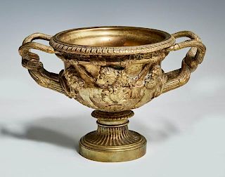 French Gilt Bronze Coupe, 19th c., with relief gra