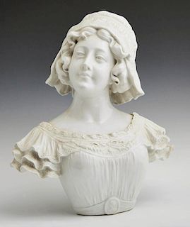 Continental White Porcelain Bust of a Woman, early