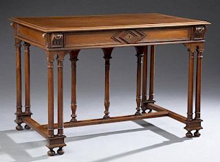French Henri II Style Carved Walnut Writing Table,
