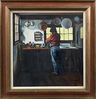 McCarmick, "Coffee Break," 20th c., oil on canvas,