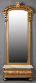 American Victorian Gesso Pier Mirror and Marble To
