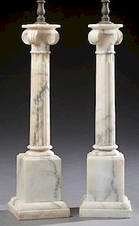 Pair of Carved Alabaster Table Lamps, early 20th c