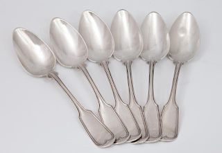 Set of Six Sterling Fiddle Thread Teaspoons, 19th