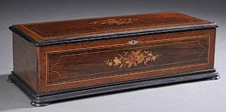 Large English Floral Marquetry Inlaid Burled Walnu