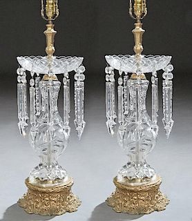 Pair of Large Cut Glass and Gilt Spelter Baluster