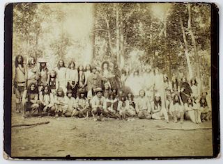 1880's cabinet photo of Buck Taylor with Indians (Buffalo Bill Cody's Wild West Show lead cowboy), St Joseph, Missouri photographer, descending in the