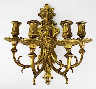 pr of 19th c French gilt brass four arm wall brackets, ht 16.5ﾔ