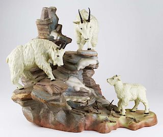 Burgues (Burgues Studio Lakewood, NJ) limited edition #3 of 10 "Mountain Goats" monumental bisque porcelain figure group 16" x 20" x 15"