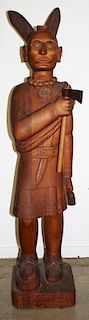 Contemporary Folk Art wood carving of a cigar store Indian by Maurice Whittingham (b 1941- Halifax, Nova Scotia), pine, ht 4' 5ﾔ