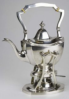 Watson Co (Attleboro, Mass) 3 pint sterling silver hot water pot with stand and burner. Monogrammed MKD. Approximately 41.9 troy oz.