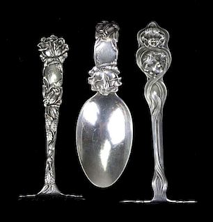 Art Nouveau sterling silver food pusher by Unger Bros (Newark, N.J.) in "Cupid's Sunbeam" with no monogram and Alvin Co (Providence, R.I.) sterling si