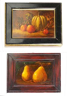 two Peter Ompir (1904- 1979) signed miniature still lifes of fruit, 4ﾔ x 6ﾔ, 3ﾔ x 5ﾔ