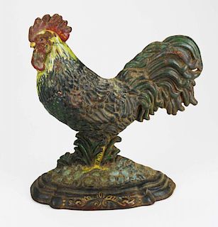 early 20th c rooster cast iron doorstop, ht 11 1/2ﾔ