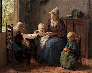 Bernard Pothast, (Dutch, 1882–1966), Mother and Children Sewing