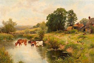 Ernest Walbourn, (British, 1872-1927), Cows Drinking from Stream, 1900