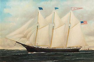 William Stubbs, (American, 1842-1909), A Three Masted Schooner, Frank Harrington