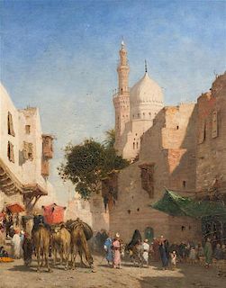 Narcisse Berchere, (French, 1819-1891), Merchants and Camels in a Marketplace