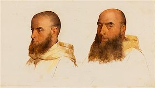 Paul Delaroche, (French, 1797-1856), Deux etudes de tetes de moines camaldules