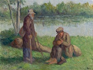Maximilien Luce, (French, 1858-1941), Conversations au bord du bras de Seine, 1930-1933