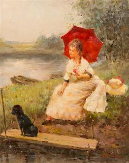 Margarite Rousseau, (Belgian, 1888-1948), Lady with Red Parasol