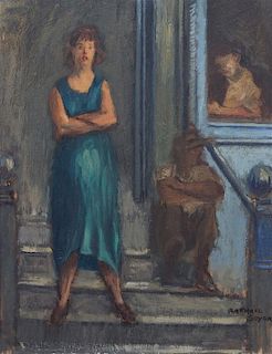 Raphael Soyer, (American, 1899-1987), Pregnant Woman in a Green Dress