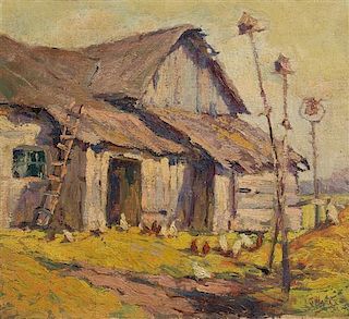 L J Hanks, (American, 20th Century), Thached Barn