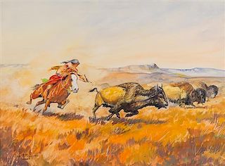 * George Phippen, (American, 19151966), Western Scene (Chasing Bison)