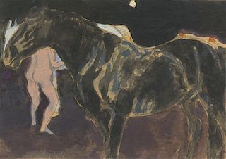 Susan Hertel, (American, 1930–1992), Horses, Dog and Nude with Moon