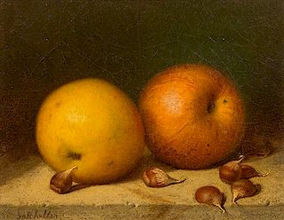 Frederick S. Batcheller, (American, 1837–1889), Still Life With Apples and Garlic