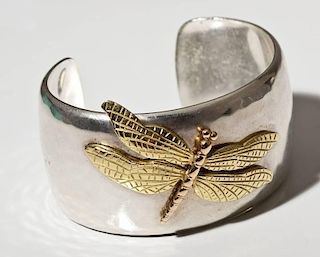 Tiffany Sterling & 18K Dragonfly Cuff Bracelet