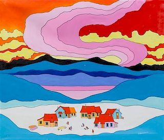 Ted Harrison, (Canadian, 1926-2015), Untitled (Rainbow Sky)
