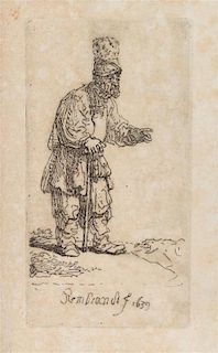 Rembrandt van Rijn, (Dutch, 1606–1669), A Peasant in a High Cap, Standing Leaning on a Stick, 1639