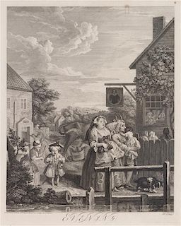 William Hogarth, (British, 1697-1764), The Four Times of Day: Morning, Noon, Evening, Night (a group of four works)