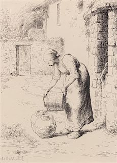 Jean-Francois Millet, (French, 1814-1875), Femme Vidant un Seau