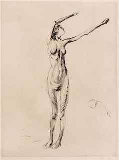Jacques Villon, (French, 1875-1963), Nu debout bras en l'air, 1909-10