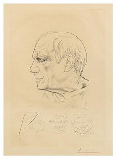 Paul P. Lemagny, (French, 1905–1977), Portrait de Picasso with temoignage, 1956
