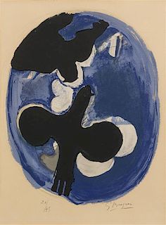 * Georges Braque, (French, 1882-1963), Deux oiseaux sur fond blue, 1955
