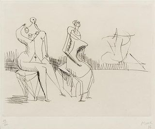 * Henry Moore, (British, 1898-1986), Two Seated Figures II, 1966
