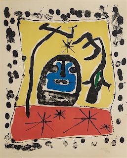 Joan Miro, (Spanish, 1893-1983), Red and Blue and Exhibition Poster at Galerie Matarasso