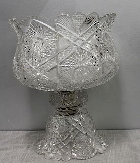 Fine and Large Cut Glass Bowl and Pedestal.