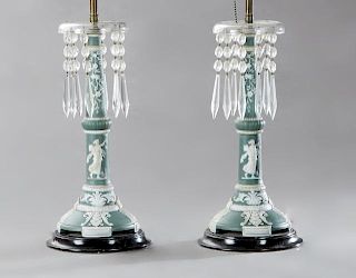 Pair of Jasperware Candlestick Lamps, fitted with