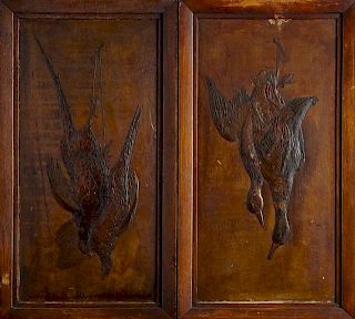 Pair of Relief Pressed Wood Natur Morte Panels, c.