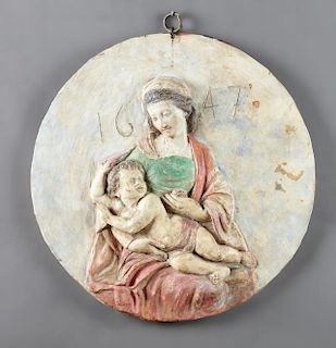 Polychromed Circular Terracotta Relief Medallion,