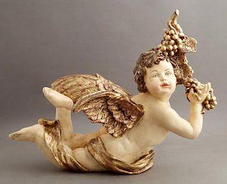 Polychromed Composition Putto Figure, 20th c., hol