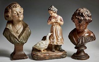 Group of Three French Plaster Figures of Children,