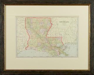 Map of Louisiana, 20th c., hand-colored, by George
