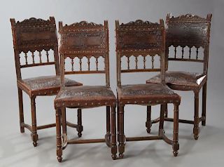 Set of Four French Henri II Style Carved Walnut Di