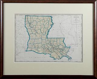 Map of Louisiana, 20th c., hand colored, by the Ge