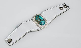 Lady's White Leather Bracelet, with a sterling sli