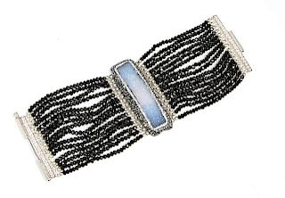 Designer Sterling Onyx Bead and Crystal Bracelet,